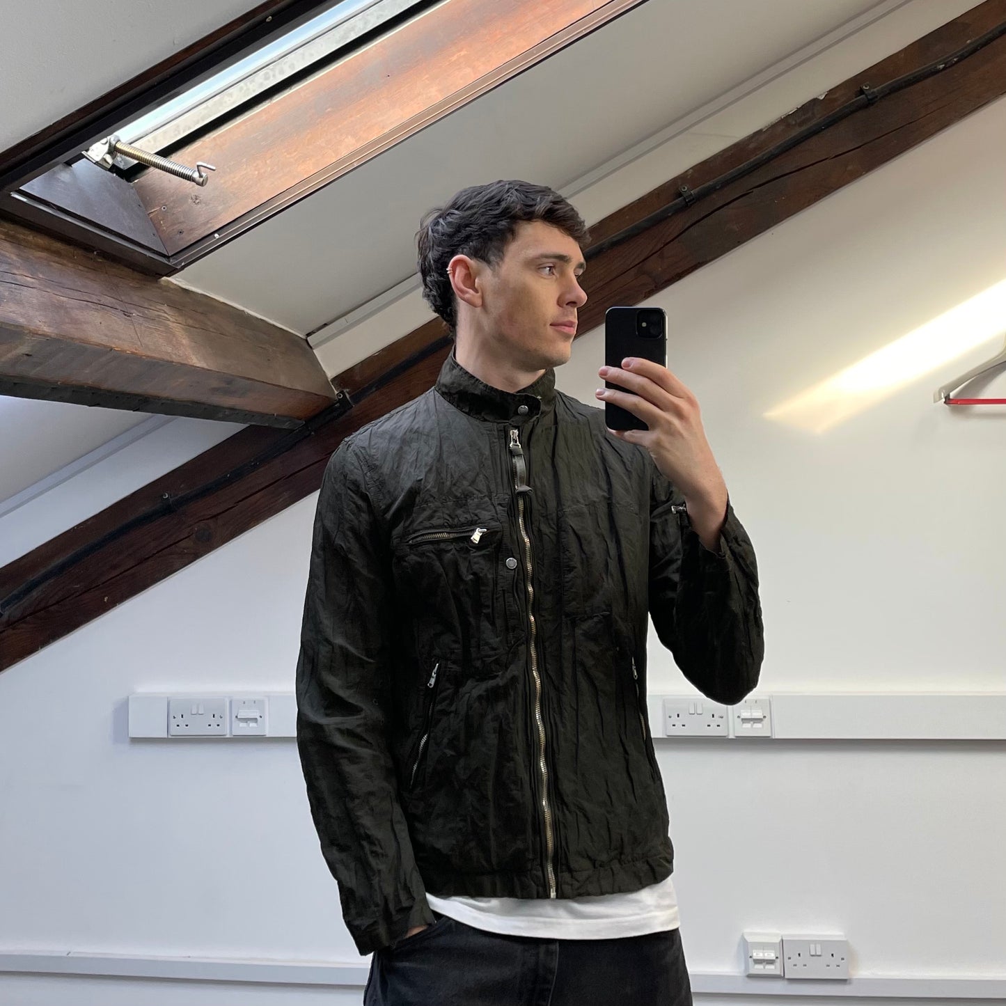 C.P. Company Khaki SS05 Nylon Metal Biker Jacket