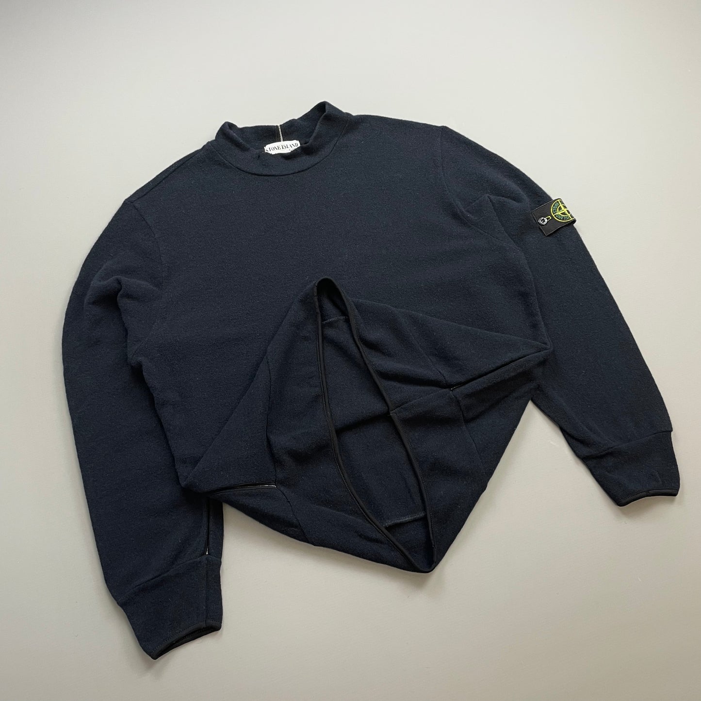 Stone Island Navy AW02 White Stitch Seam Wool Knit Jumper