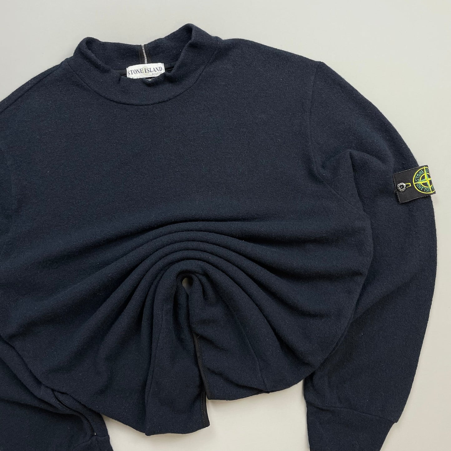 Stone Island Navy AW02 White Stitch Seam Wool Knit Jumper