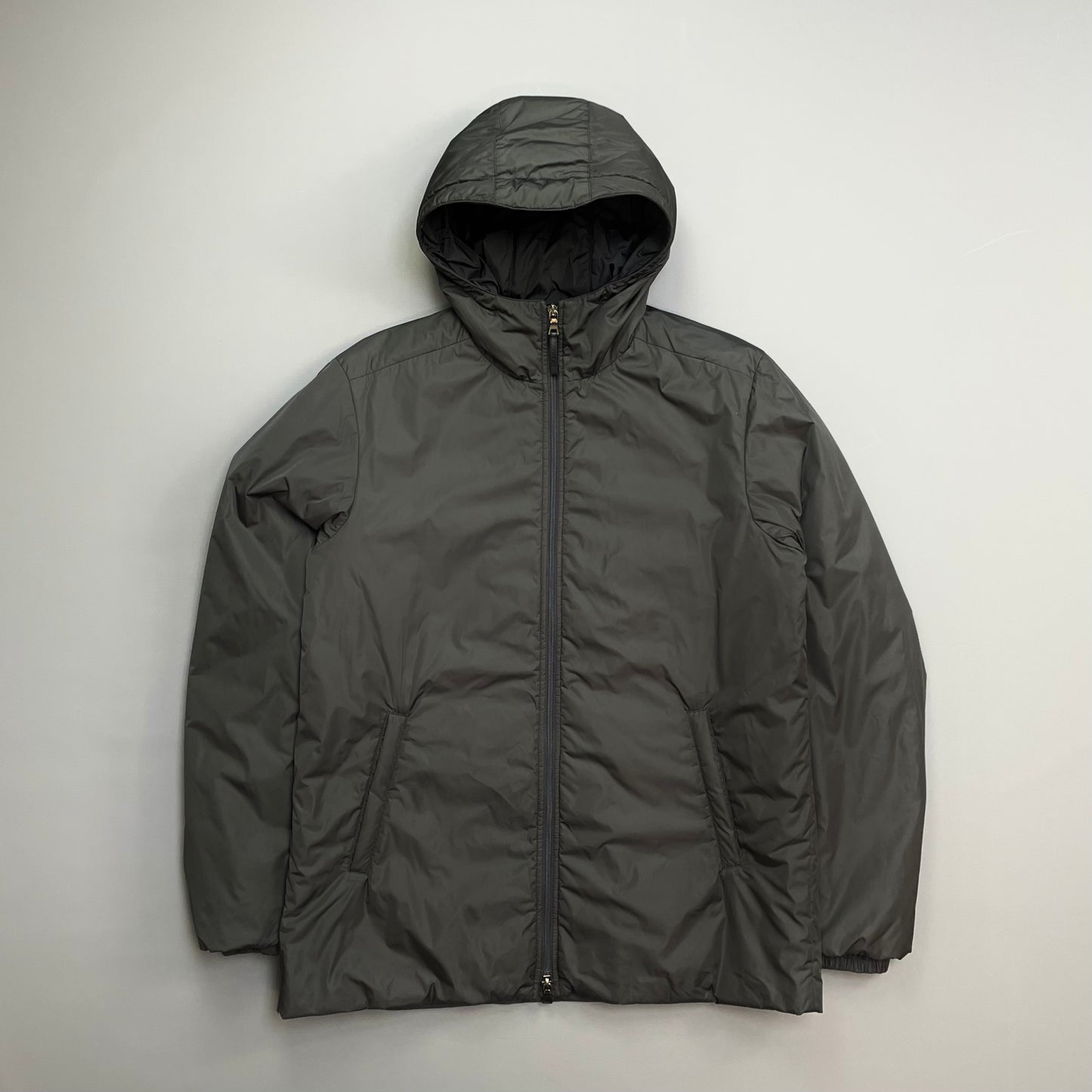 Prada Sport Charcoal Grey 2007 Padded Nylon Hooded Parka Jacket