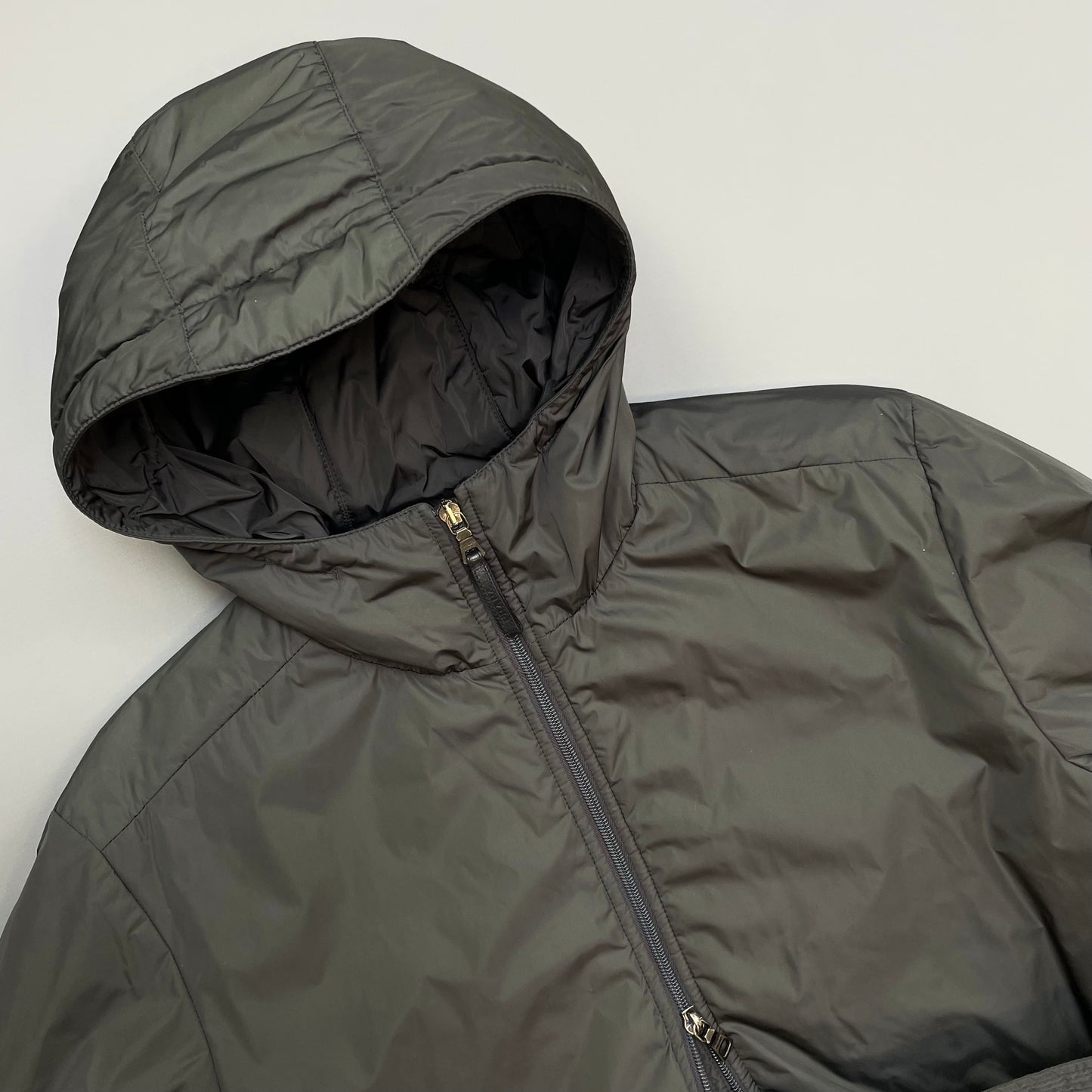 Prada Sport Charcoal Grey 2007 Padded Nylon Hooded Parka Jacket