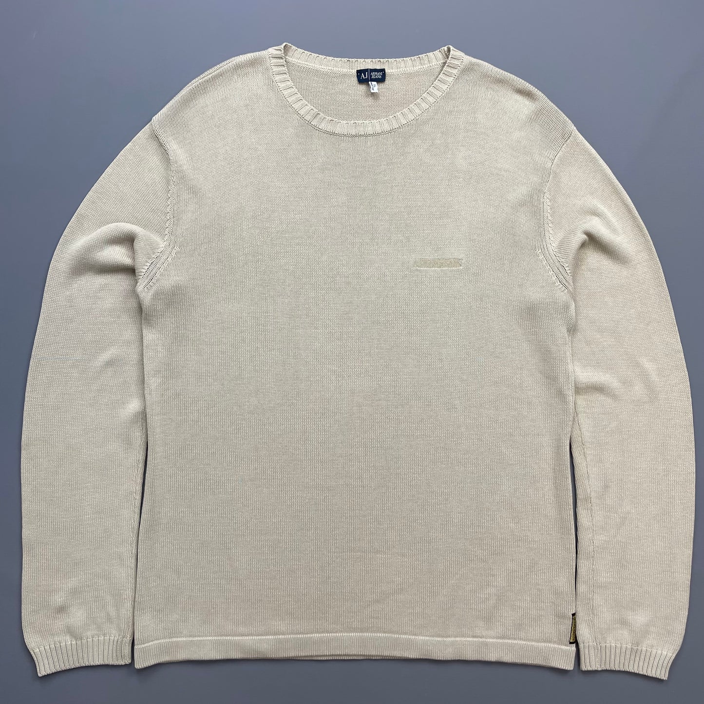 Armani Jeans Beige Lightweight Crewneck Knit Jumper