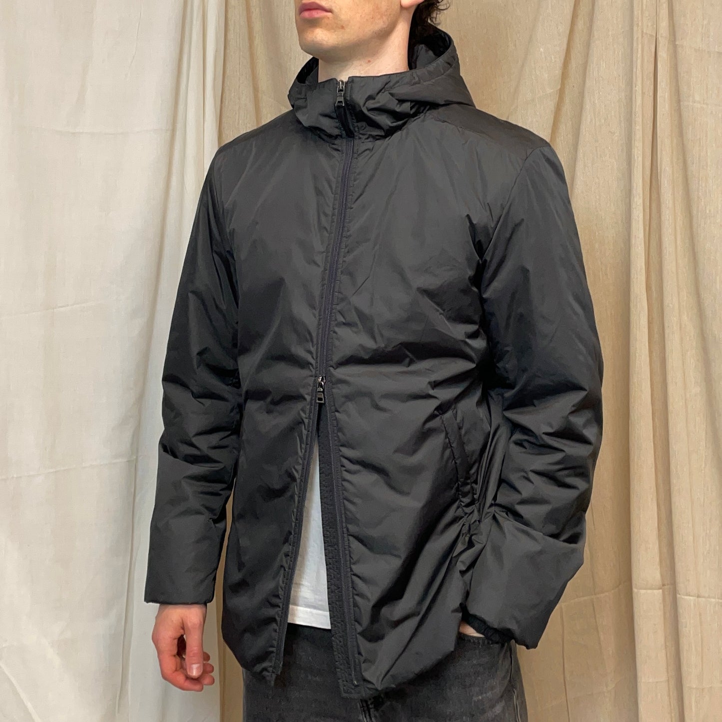 Prada Sport Charcoal Grey 2007 Padded Nylon Hooded Parka Jacket