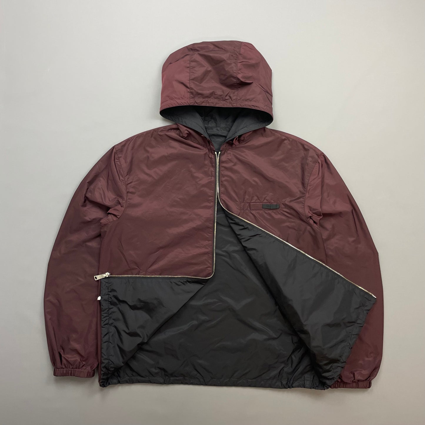 Prada Maroon & Black Reversible Lightweight Nylon Windbreaker Jacket