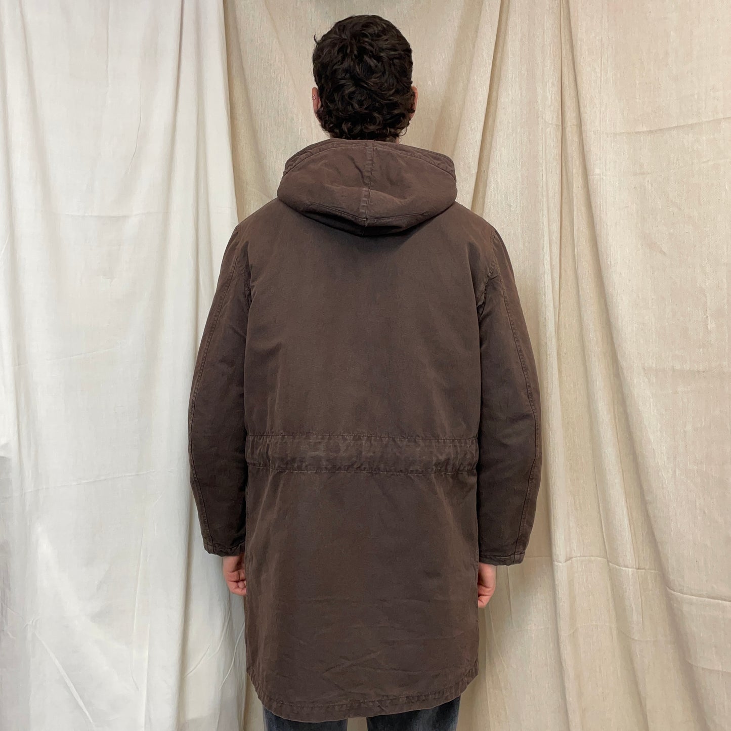 C.P. Company Brown 00s Canvas Hooded Longline Parka Coat