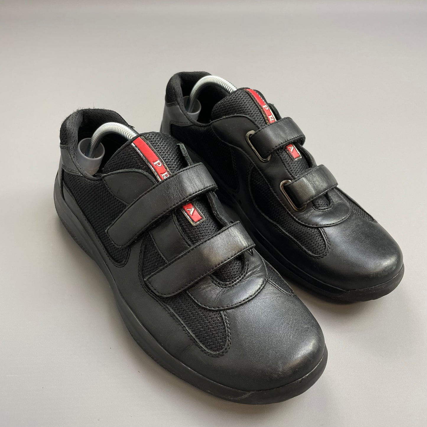 Prada Sport Black Leather Americas Cup Velcro Strap Trainers