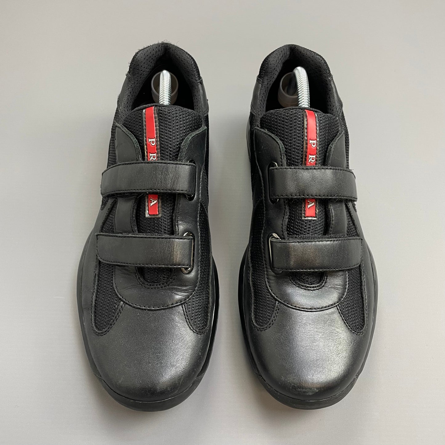 Prada Sport Black Leather Americas Cup Velcro Strap Trainers