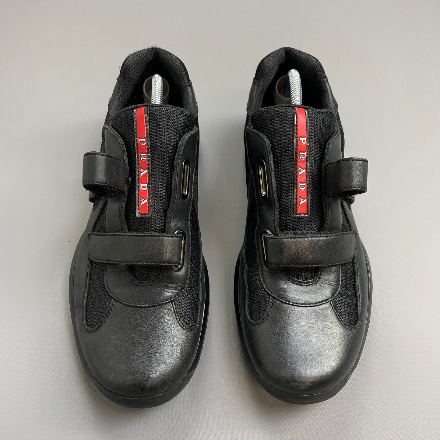 Prada Sport Black Leather Americas Cup Velcro Strap Trainers