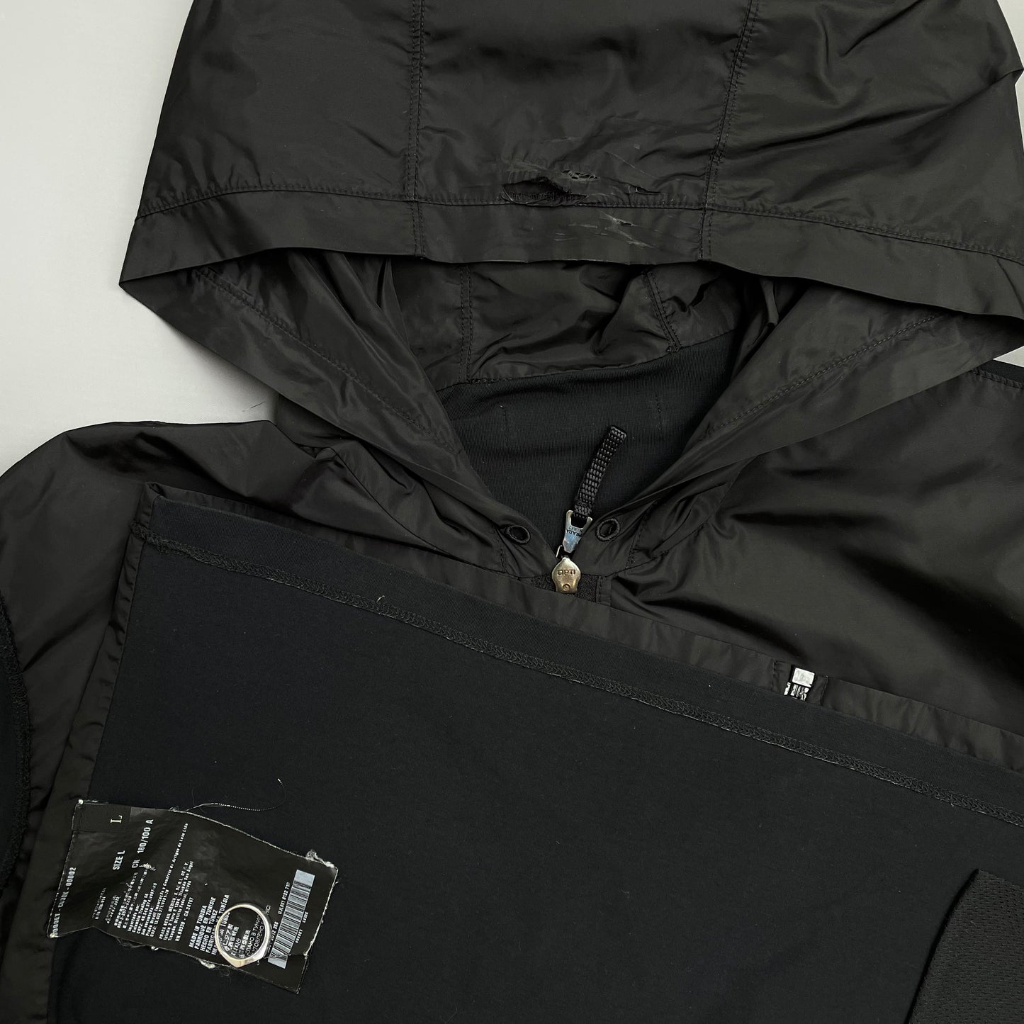 Prada Sport Black Nylon Panel Lightweight Technical Hooded Jacket