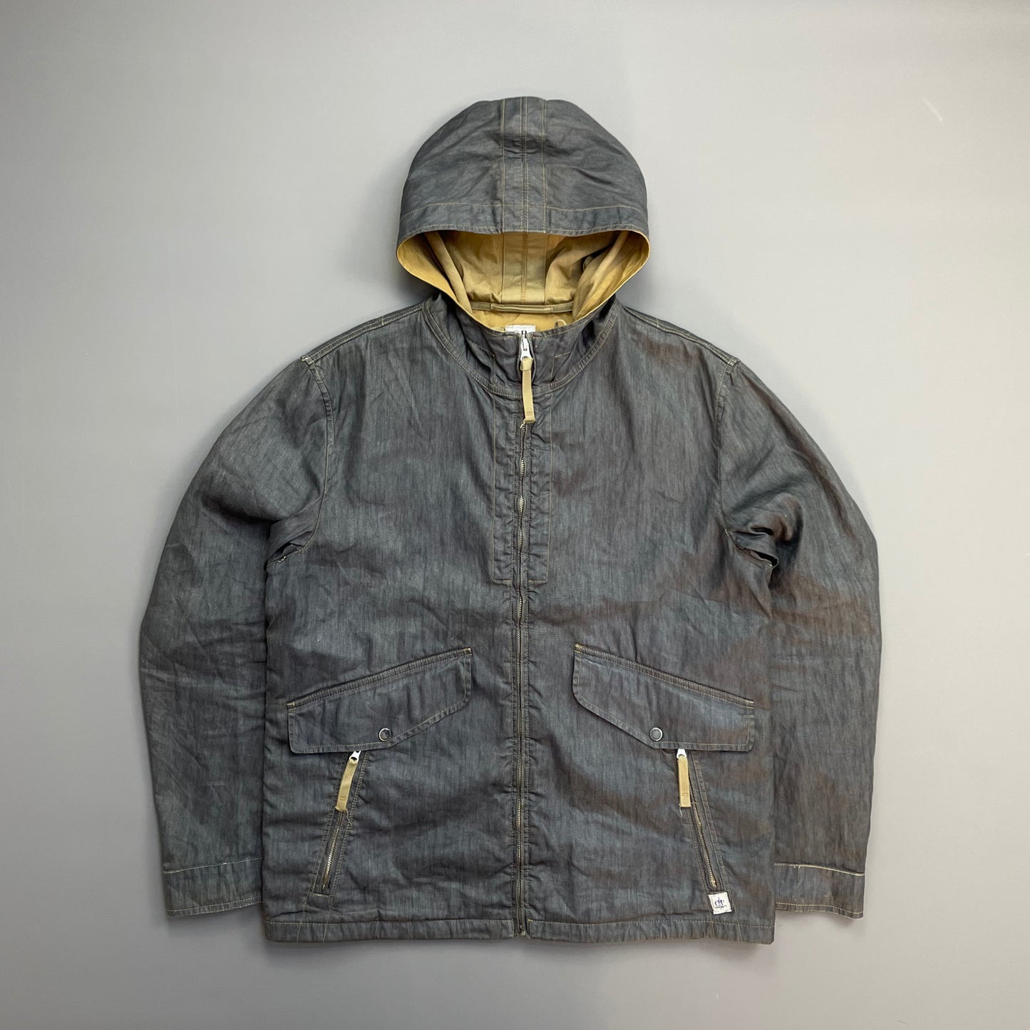 C.P. Company Blue Grey Lino Flax Zip-Through Hooded Jacket