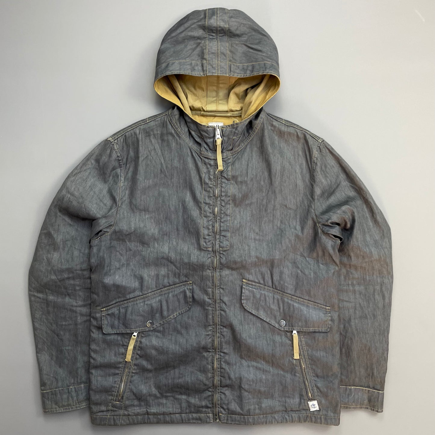 C.P. Company Blue Grey Lino Flax Zip-Through Hooded Jacket