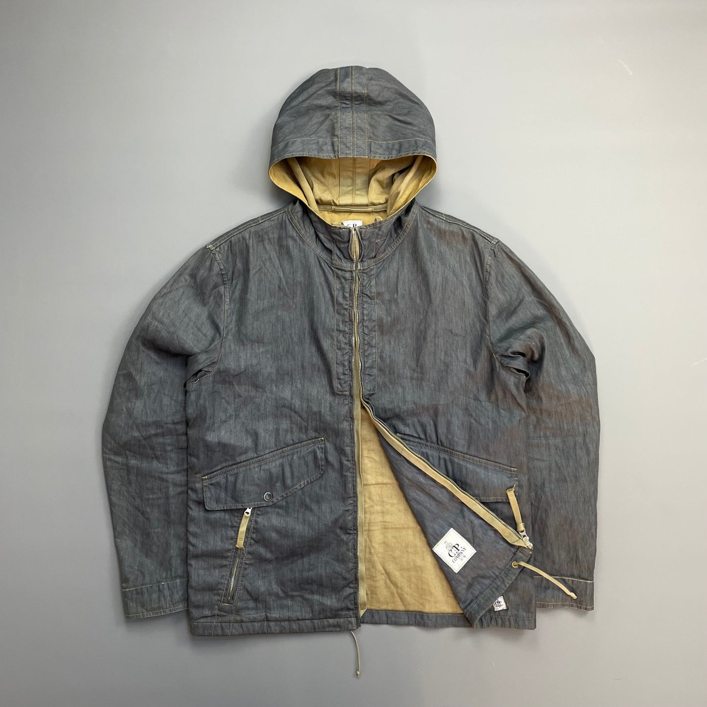 C.P. Company Blue Grey Lino Flax Zip-Through Hooded Jacket