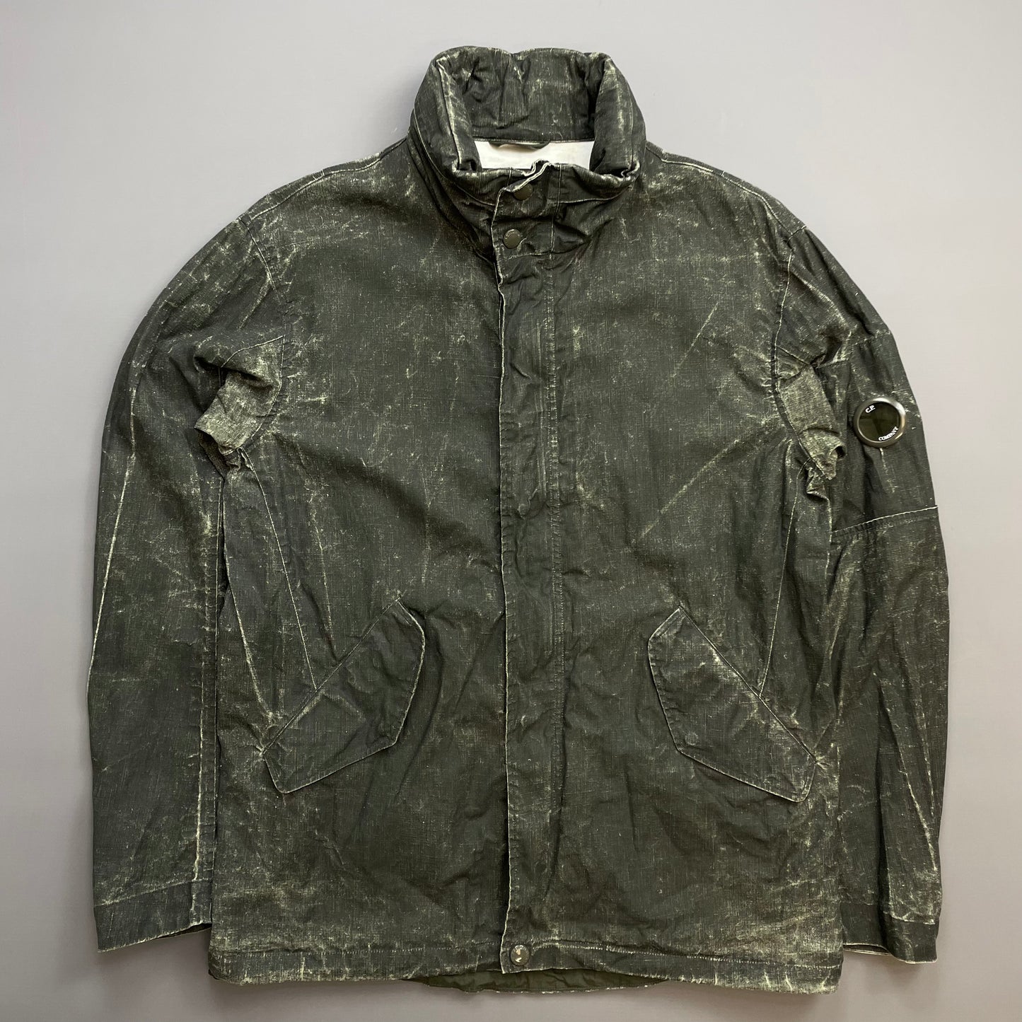 C.P. Company Green Plated Linen Military Issue Tender Concealed Hood Field Jacket