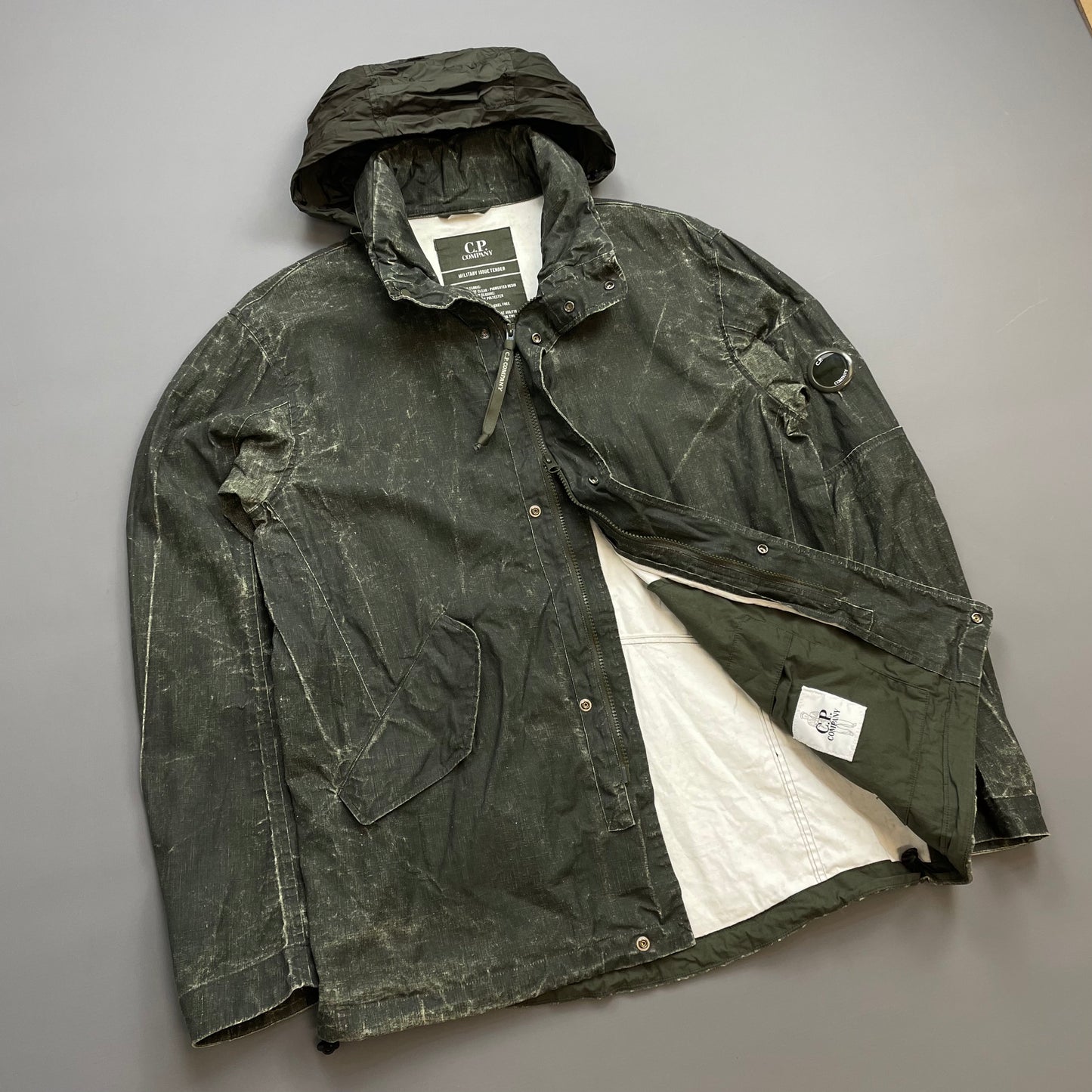 C.P. Company Green Plated Linen Military Issue Tender Concealed Hood Field Jacket