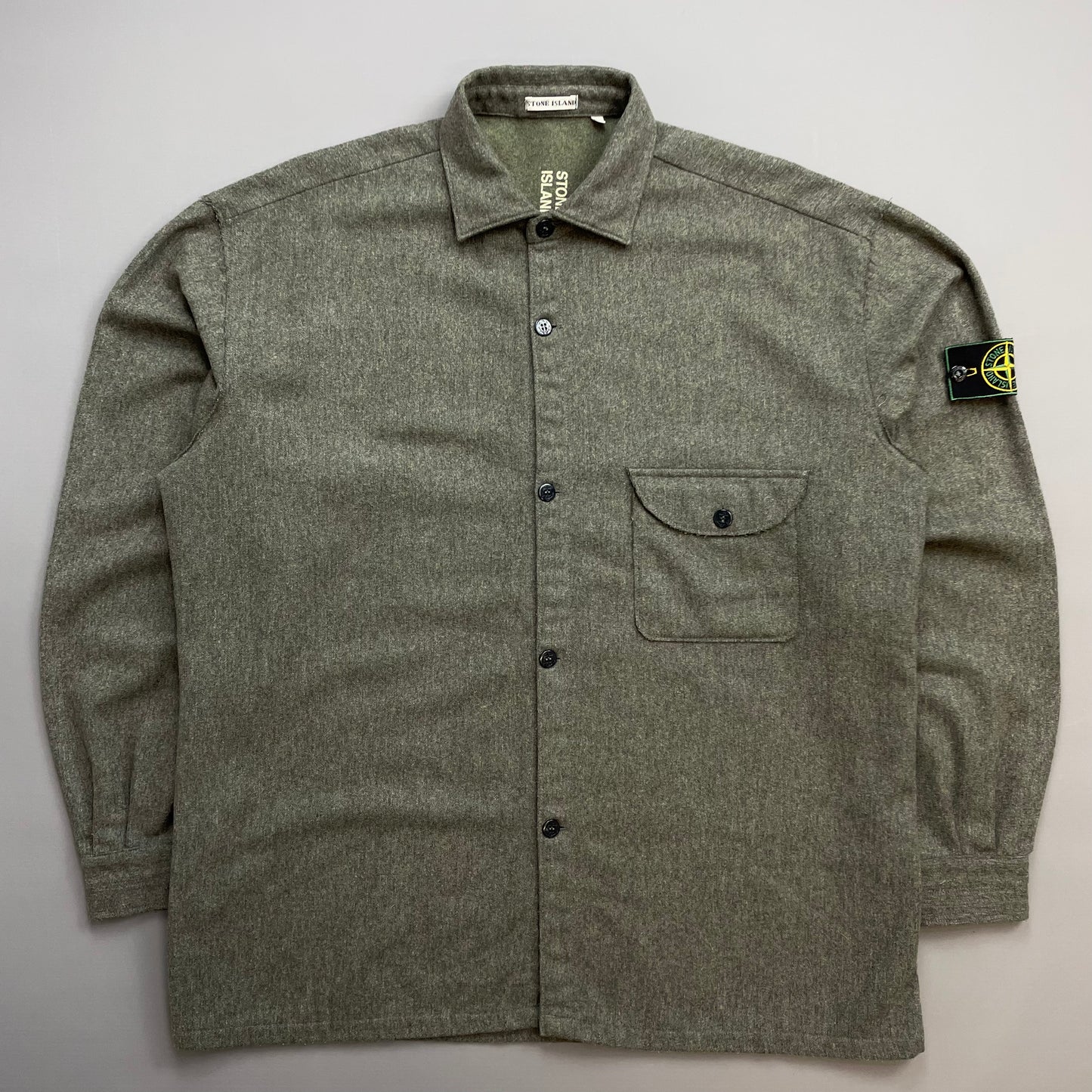 Stone Island Grey AW94 Wool Raw-Edge Finished Pocket Shirt