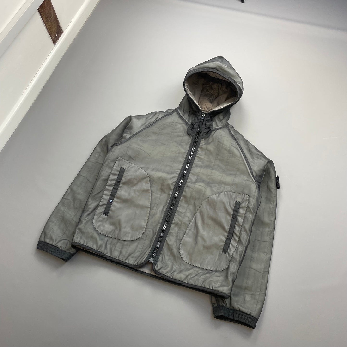 Stone Island Grey AW03 Nylon Monofilament Hooded Jacket
