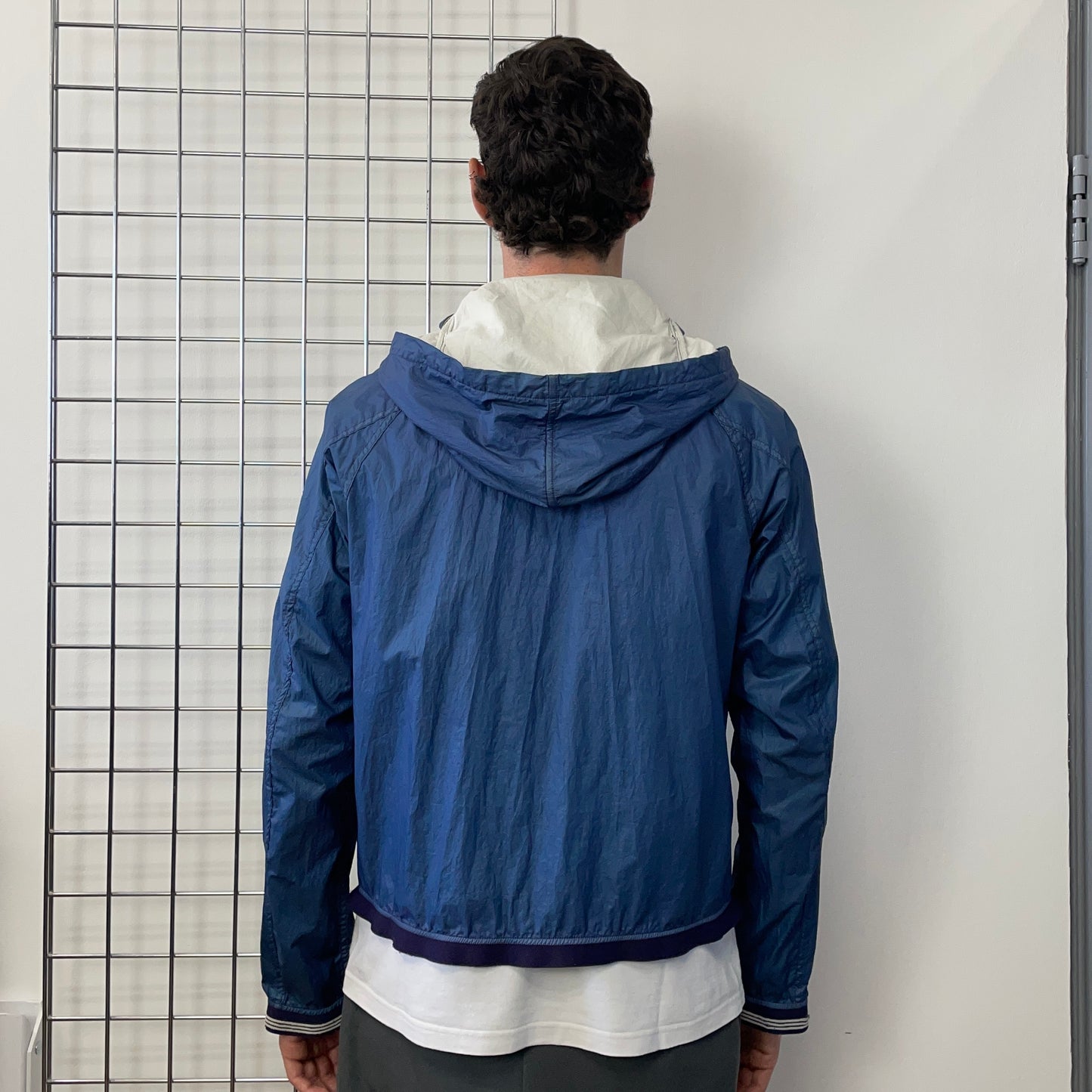 Stone Island Blue 00s Nylon Hooded Windbreaker Jacket