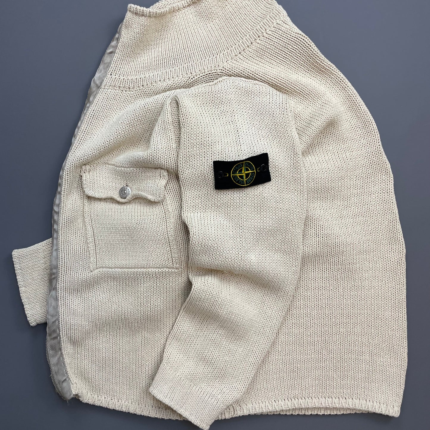 Stone Island Cream & Silver SS00 Knit Zip-Through Cardigan Jacket