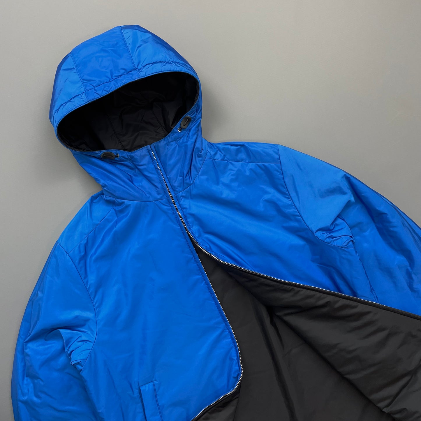 Prada Sport Black & Blue Reversible 2016 Padded Nylon Hooded Jacket