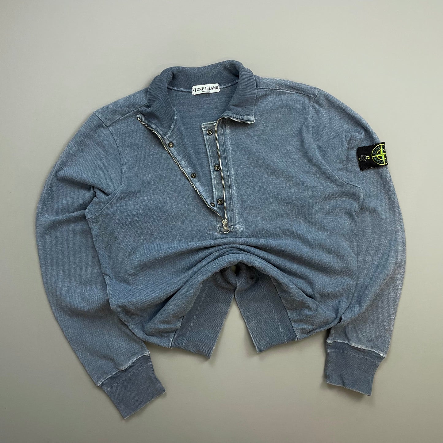 Stone Island Blue SS10 Half-Zip & Button Cotton Knit Jumper