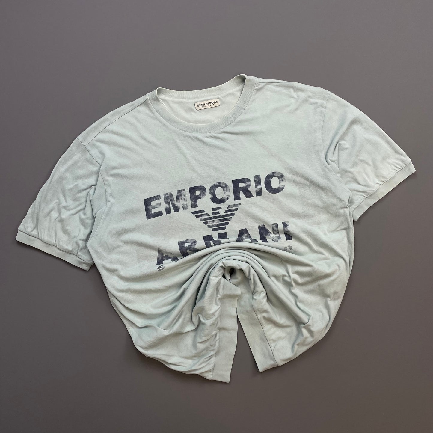 Emporio Armani Swimwear Blue 90s Double Layered Graphic Spellout Tee