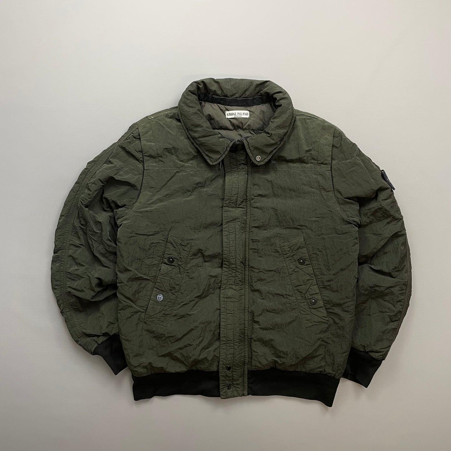 Stone Island Green AW11 Nylon Sheen Concealed Hood Bomber Down Jacket