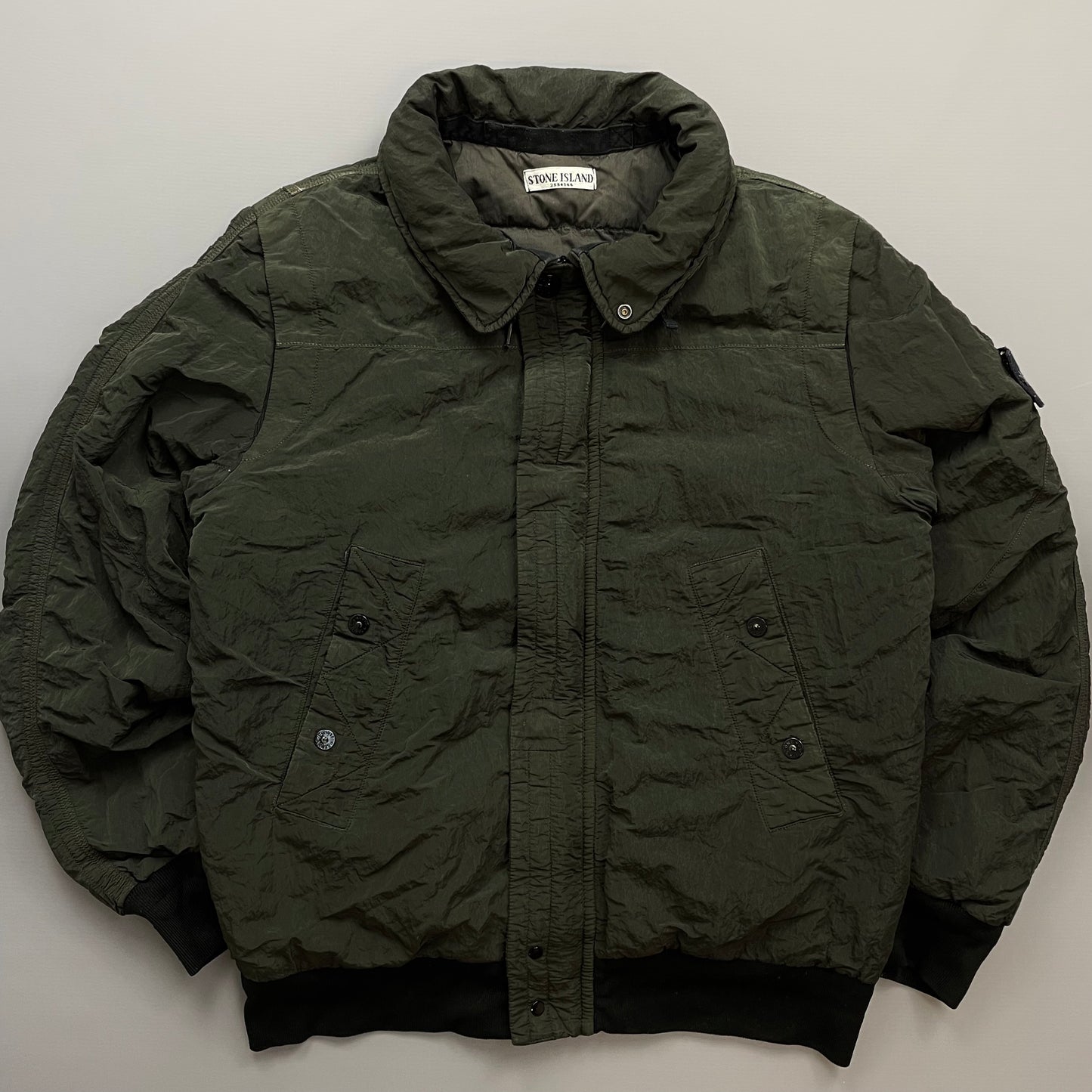 Stone Island Green AW11 Nylon Sheen Concealed Hood Bomber Down Jacket