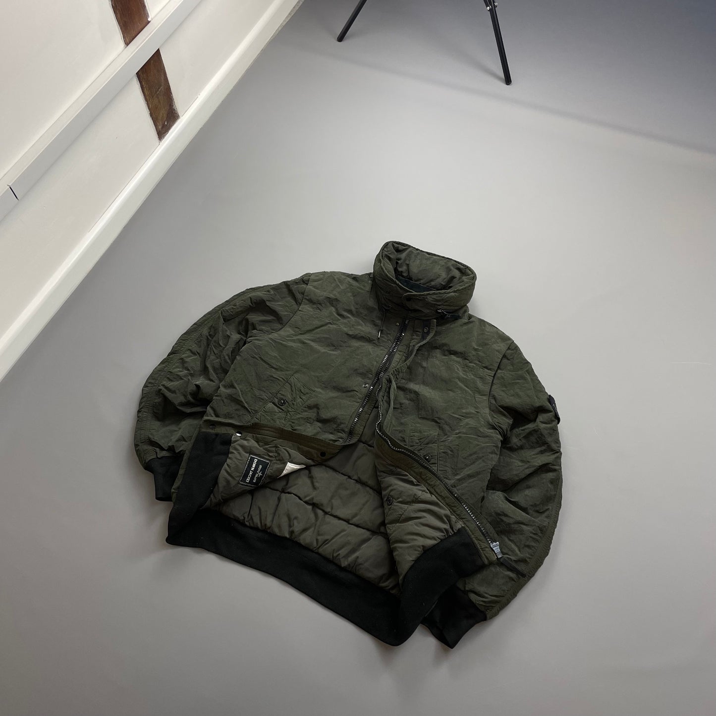 Stone Island Green AW11 Nylon Sheen Concealed Hood Bomber Down Jacket