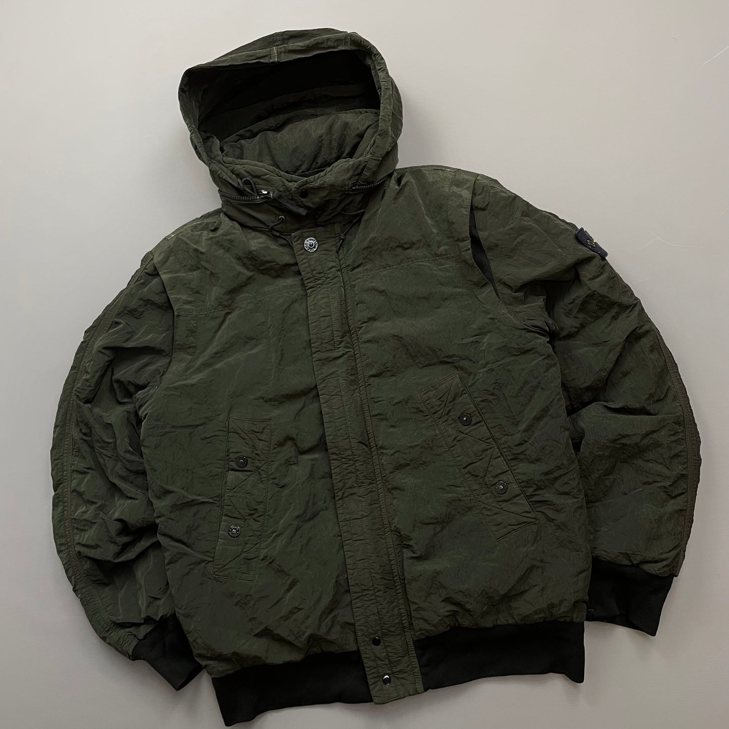 Stone Island Green AW11 Nylon Sheen Concealed Hood Bomber Down Jacket