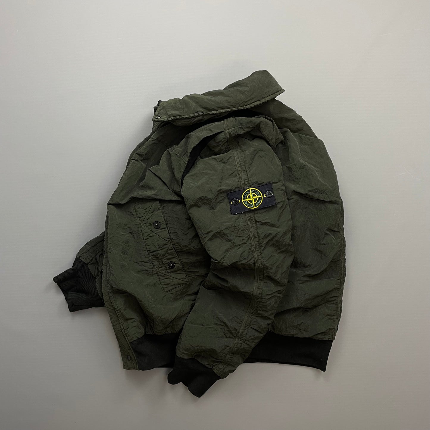 Stone Island Green AW11 Nylon Sheen Concealed Hood Bomber Down Jacket