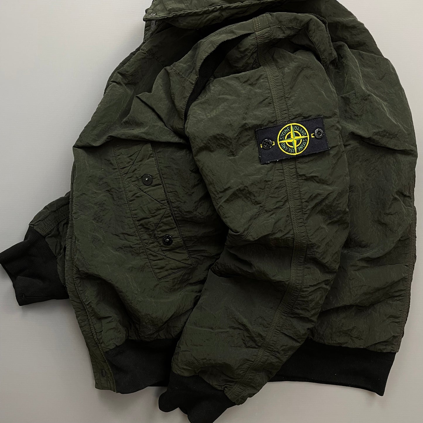 Stone Island Green AW11 Nylon Sheen Concealed Hood Bomber Down Jacket