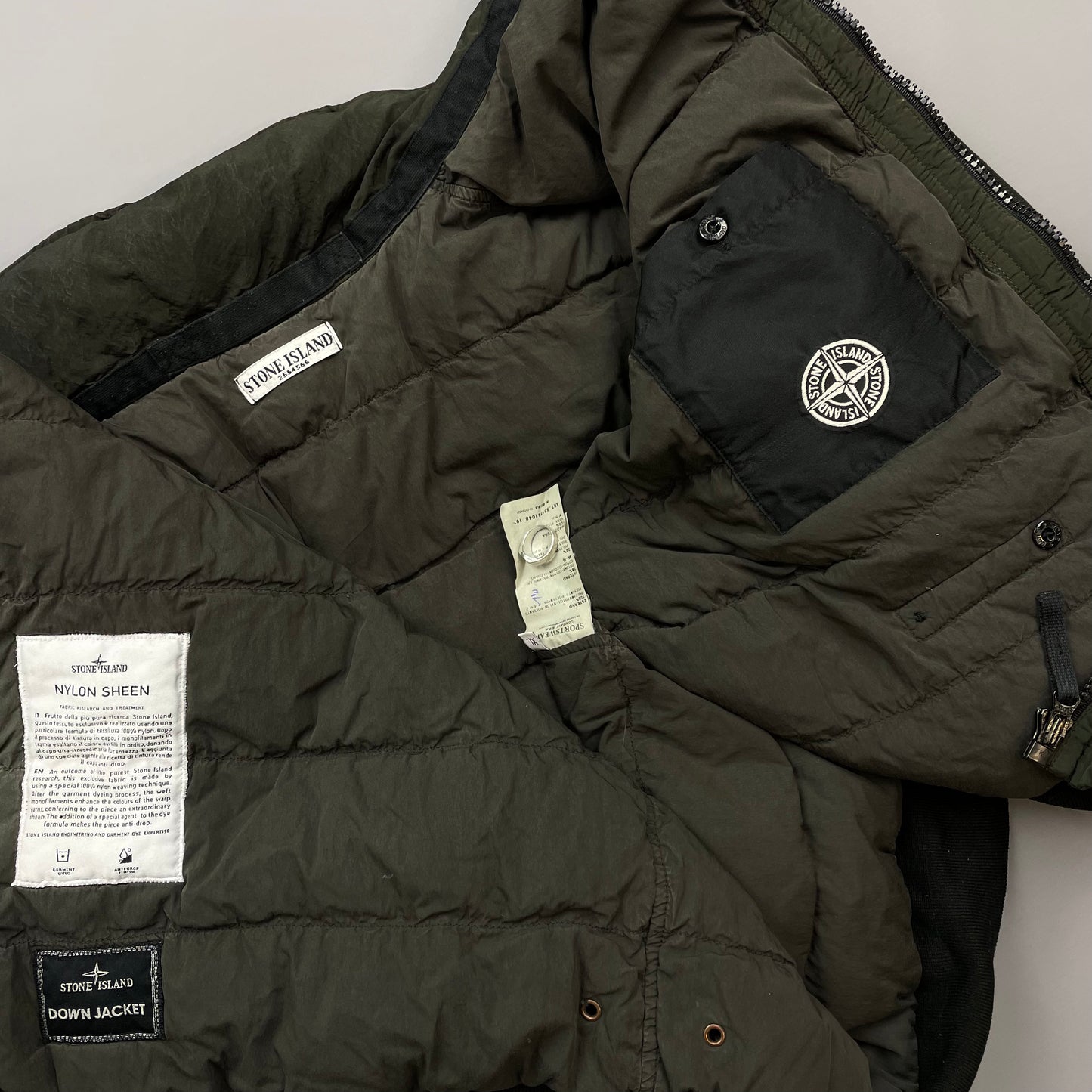 Stone Island Green AW11 Nylon Sheen Concealed Hood Bomber Down Jacket