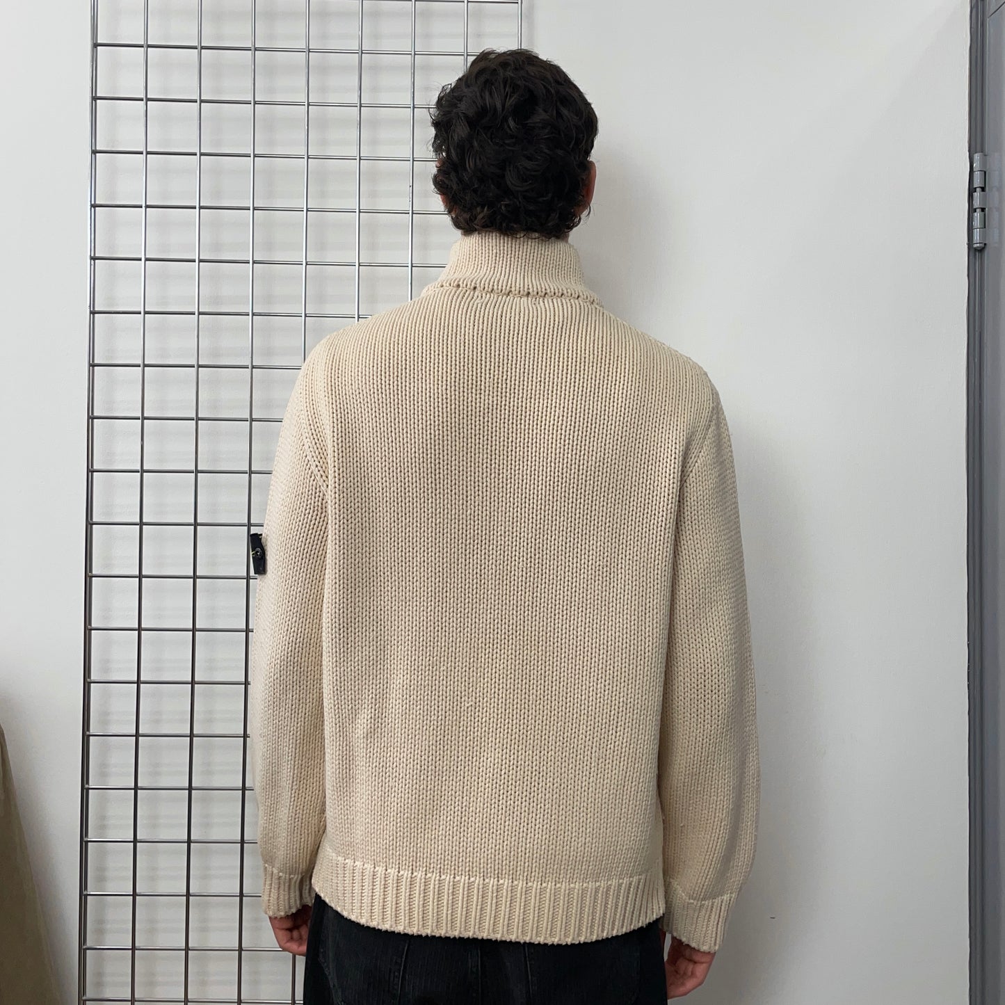 Stone Island Cream 00s Heavyweight Knit Zip-Through Cardigan Jacket