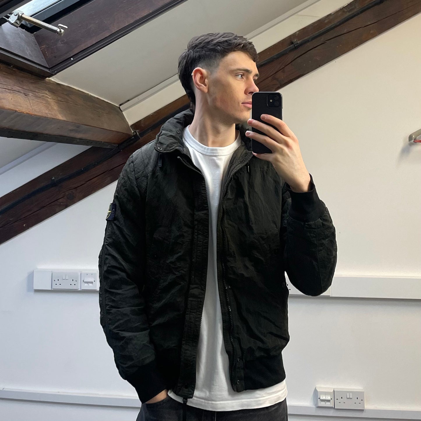 Stone Island Green AW11 Nylon Sheen Concealed Hood Bomber Down Jacket