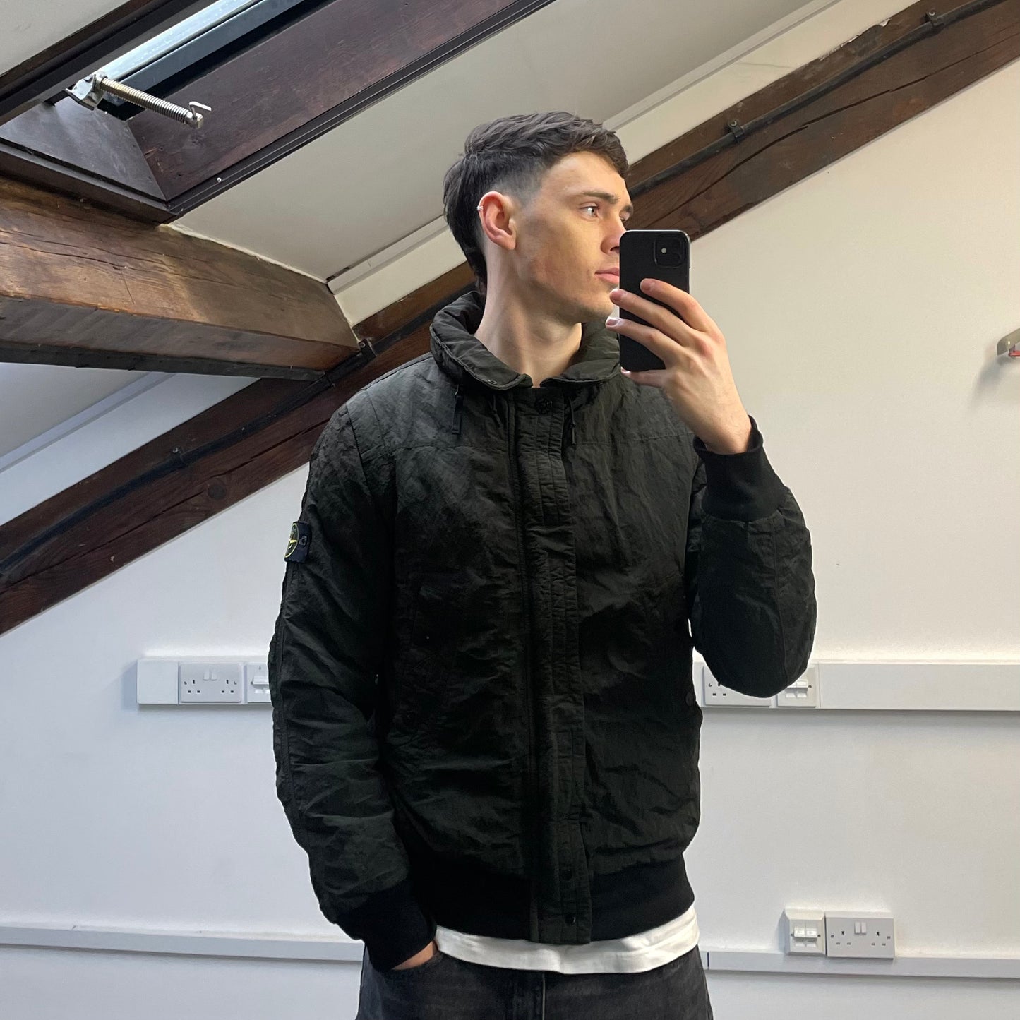 Stone Island Green AW11 Nylon Sheen Concealed Hood Bomber Down Jacket