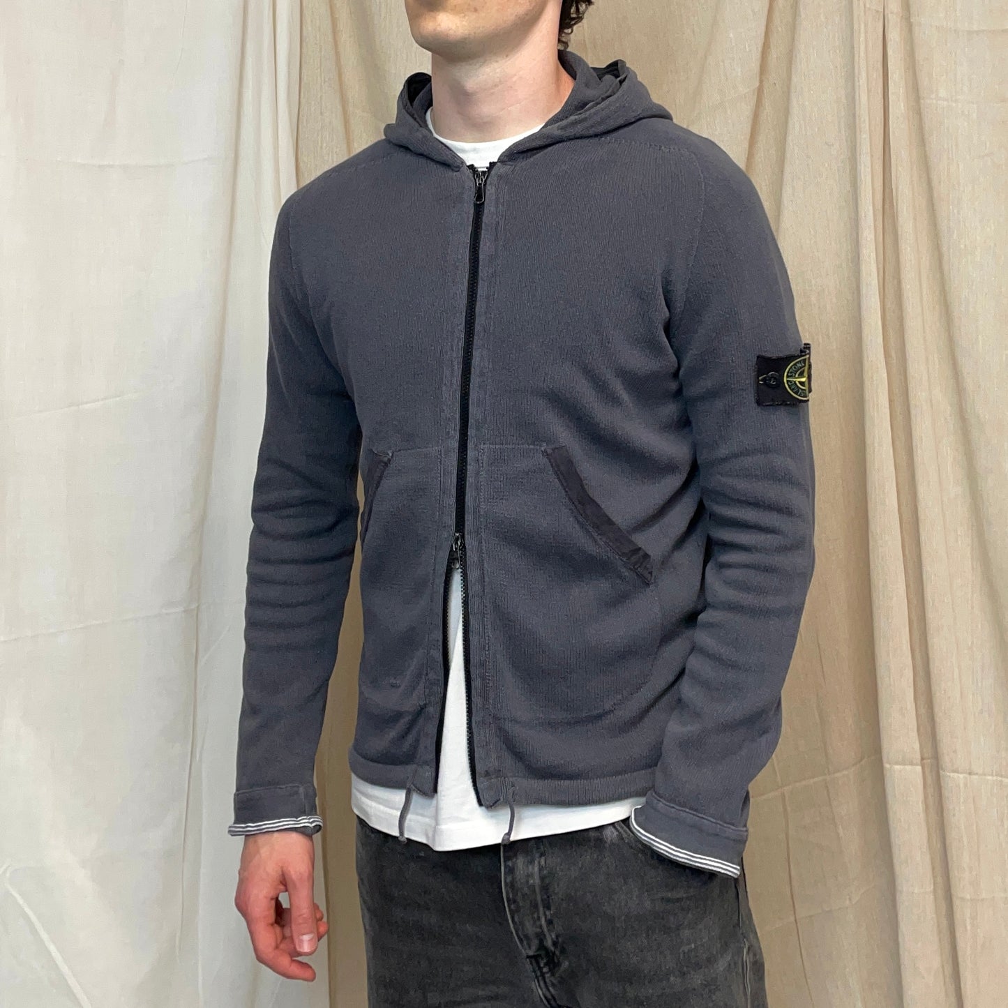 Stone Island Grey SS06 Knit Hooded Zip Cardigan Jumper
