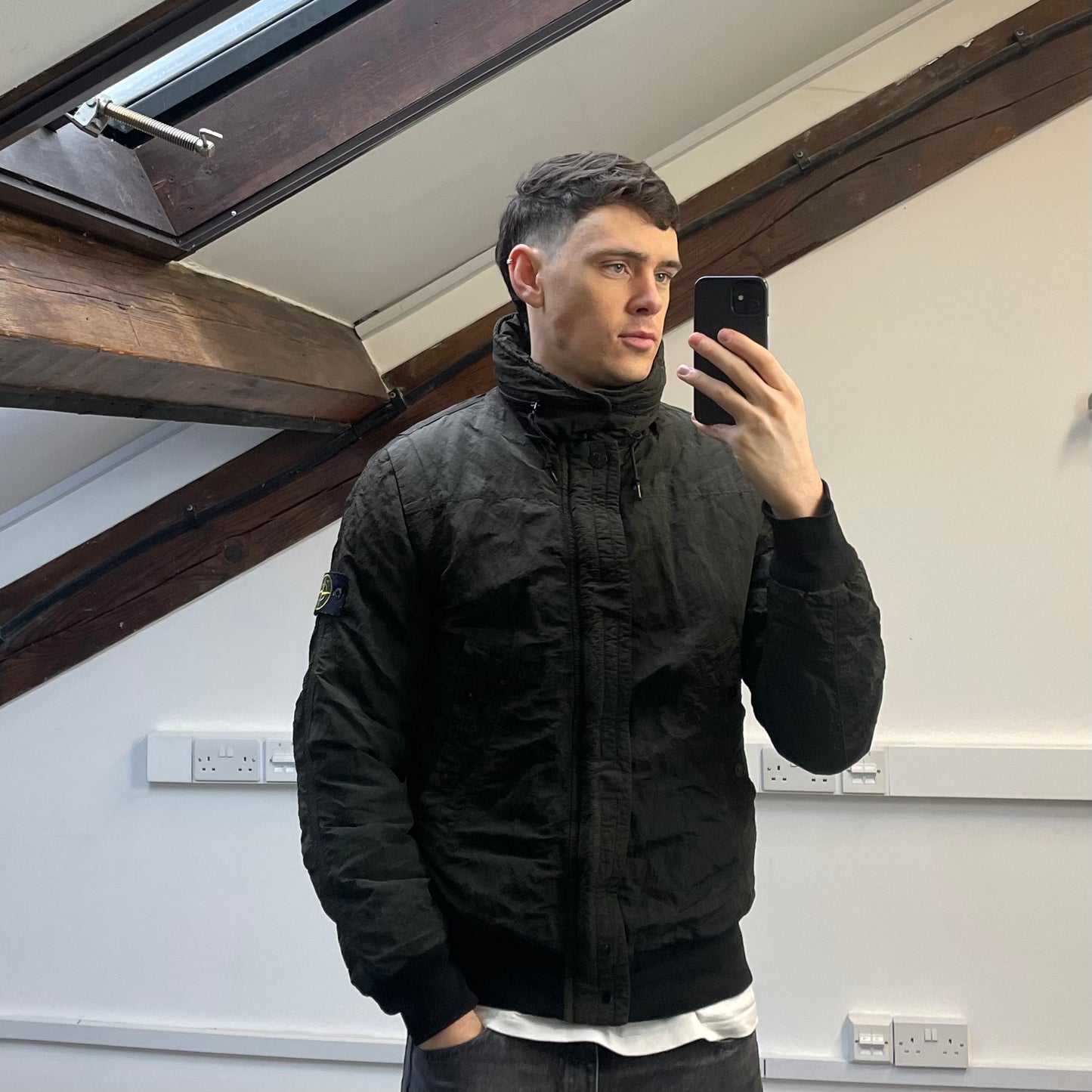 Stone Island Green AW11 Nylon Sheen Concealed Hood Bomber Down Jacket