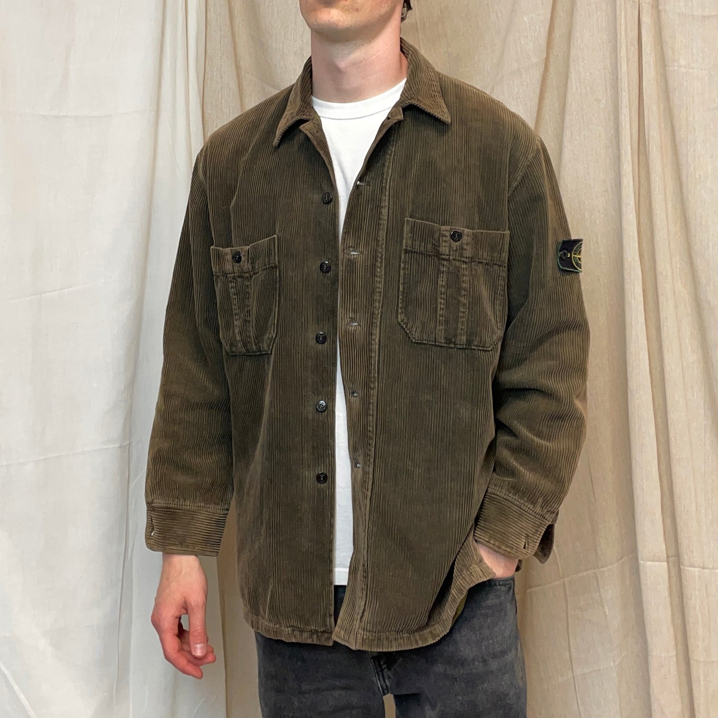 Stone Island Brown AW95 Jumbo Cord Corduroy Green Edge Badge Overshirt Jacket