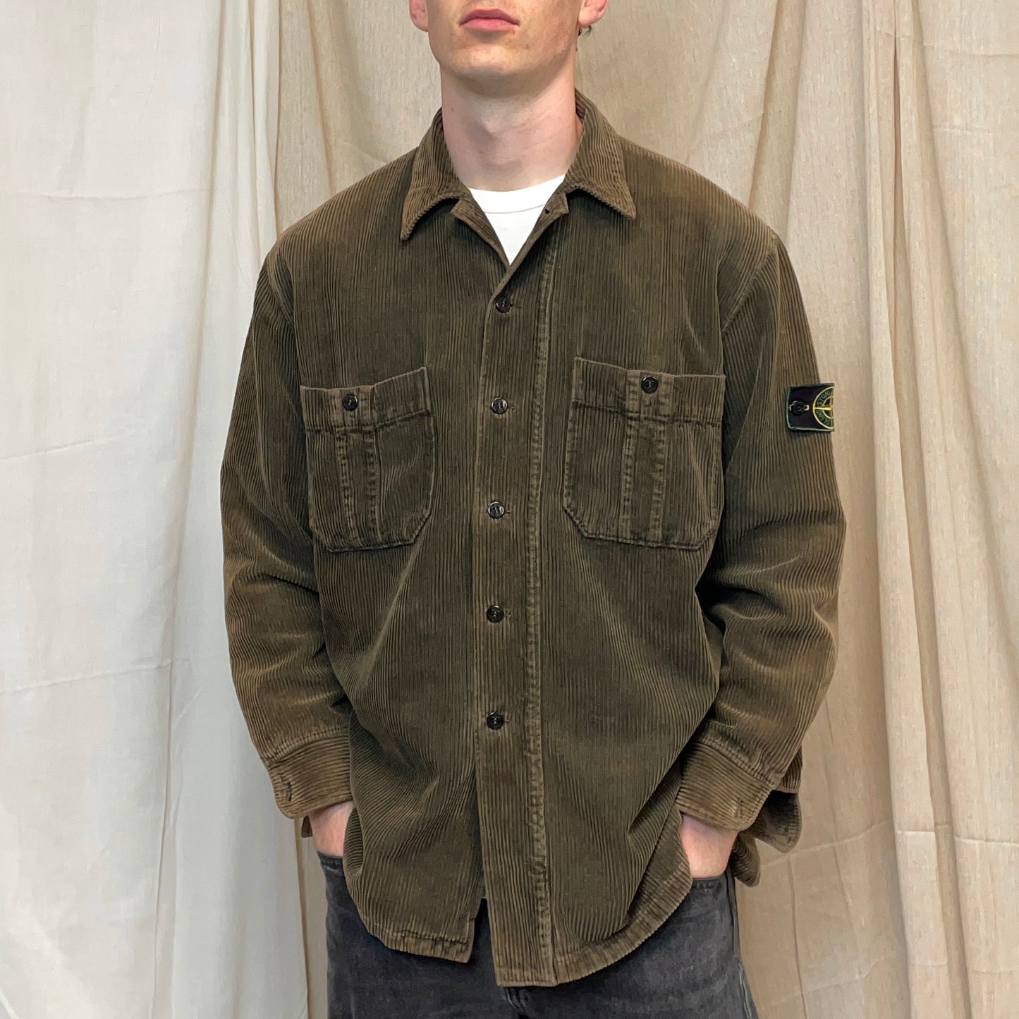 Stone Island Brown AW95 Jumbo Cord Corduroy Green Edge Badge Overshirt Jacket