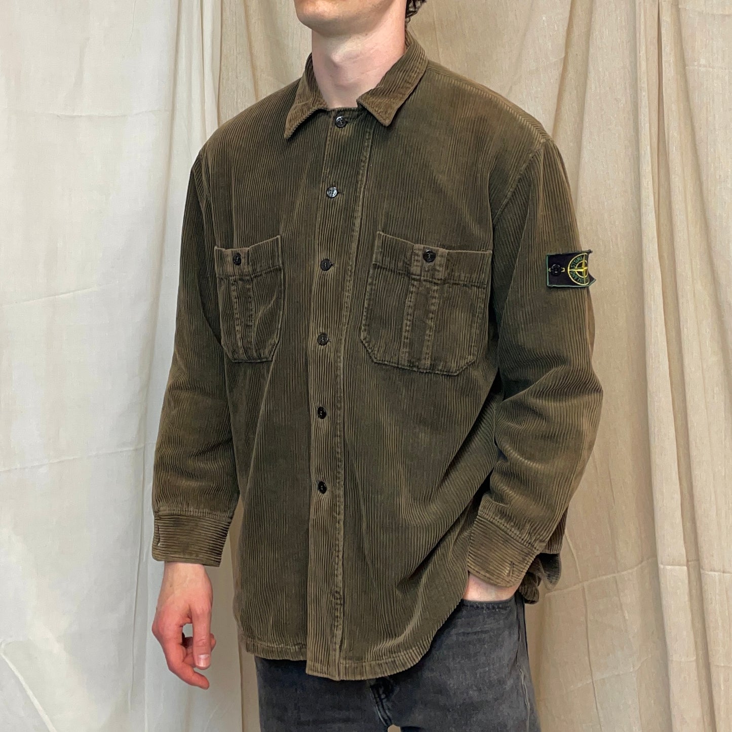 Stone Island Brown AW95 Jumbo Cord Corduroy Green Edge Badge Overshirt Jacket