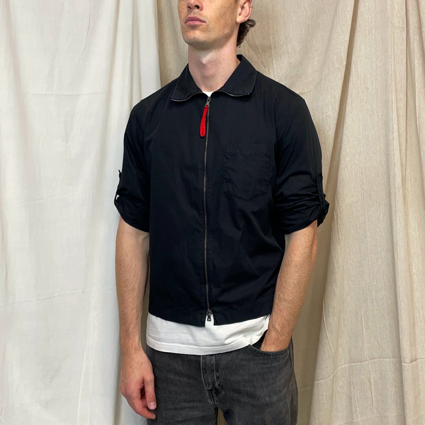 Prada Sport Black 00s Lightweight Adjustable Sleeve Cotton Harrington Jacket