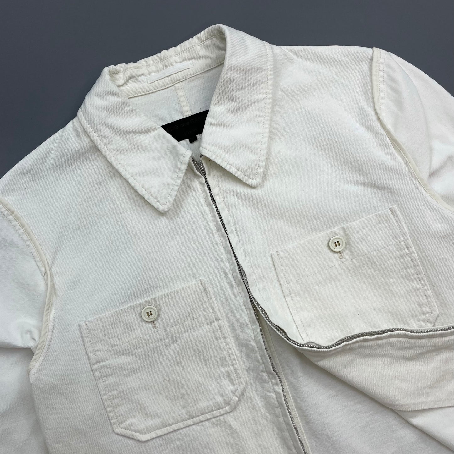 Comme Des Garçons Homme White AW12 Cotton Zip-Through Work Jacket