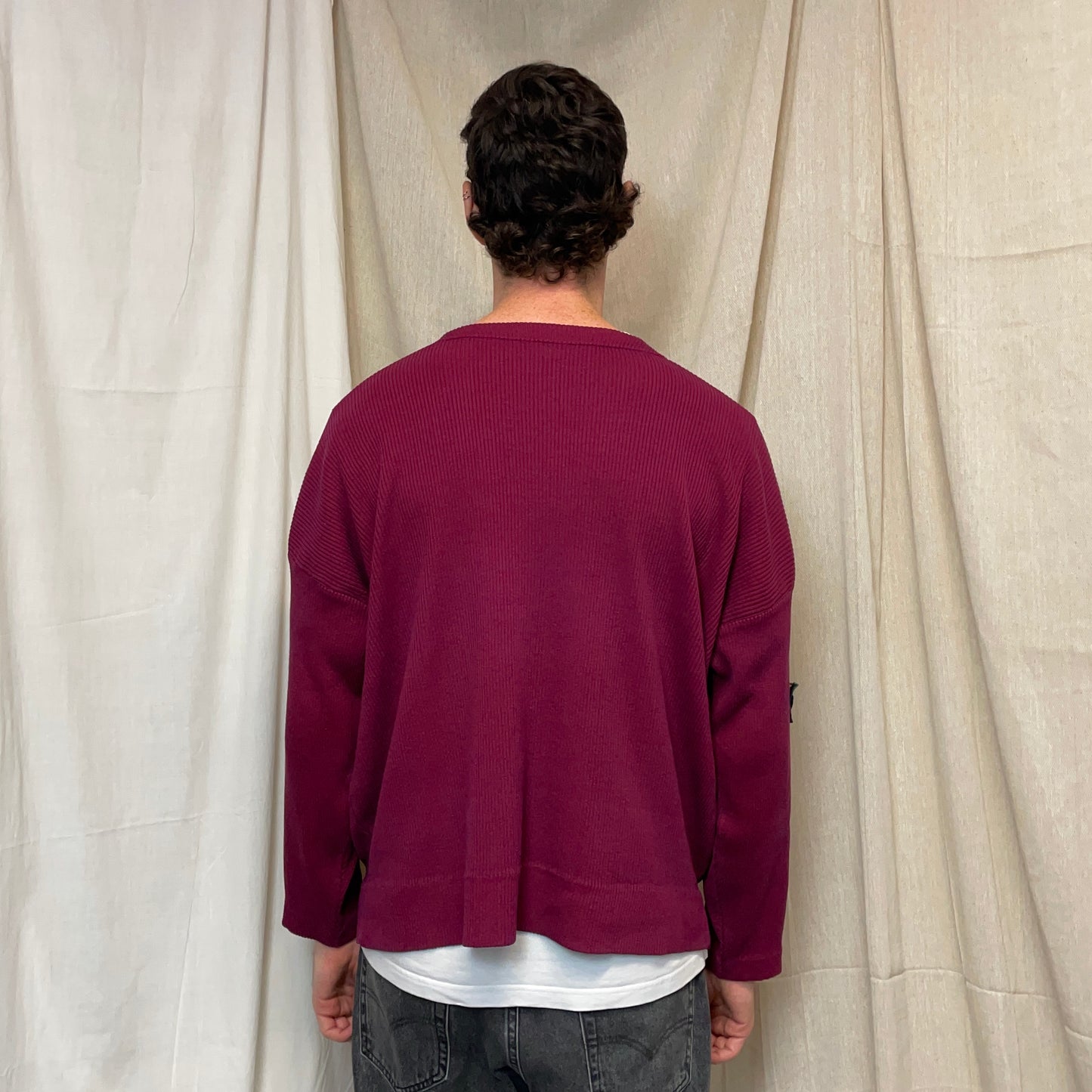 Stone Island Red 80s Ribbed Boat Neck Green Edge Badge Jumper