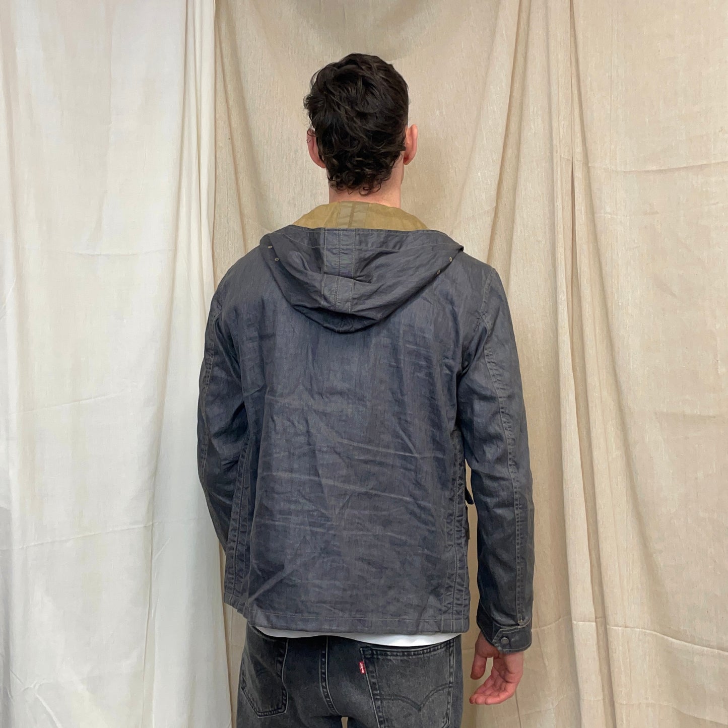 C.P. Company Blue Grey Lino Flax Zip-Through Hooded Jacket