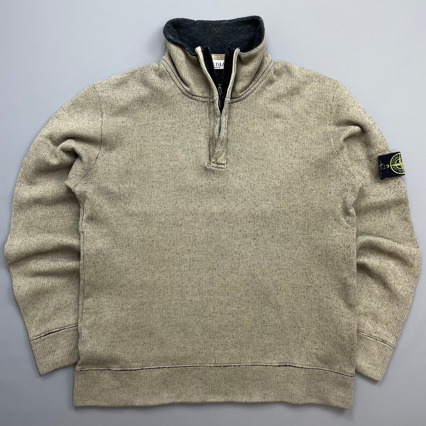 Stone Island Beige AW06 Fleece Lined Speckled Half-Zip Jumper