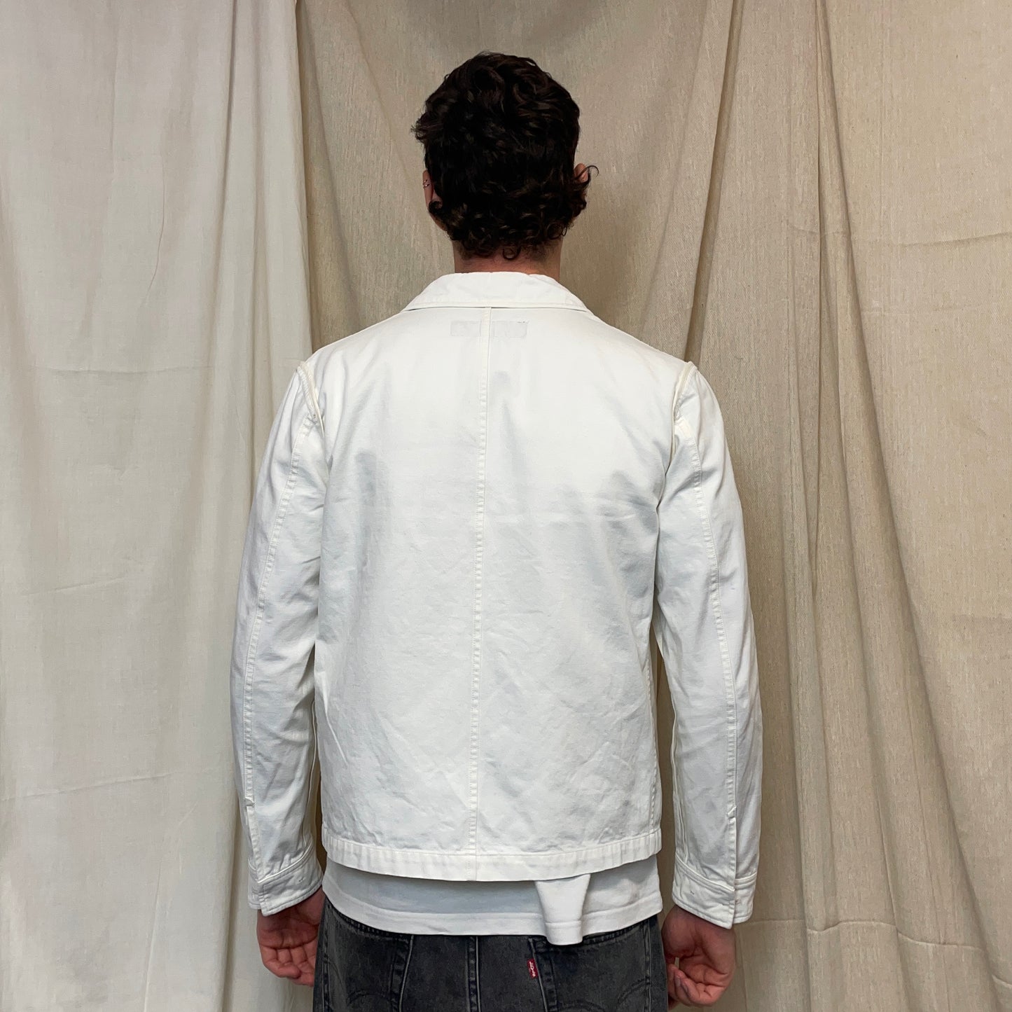 Comme Des Garçons Homme White AW12 Cotton Zip-Through Work Jacket