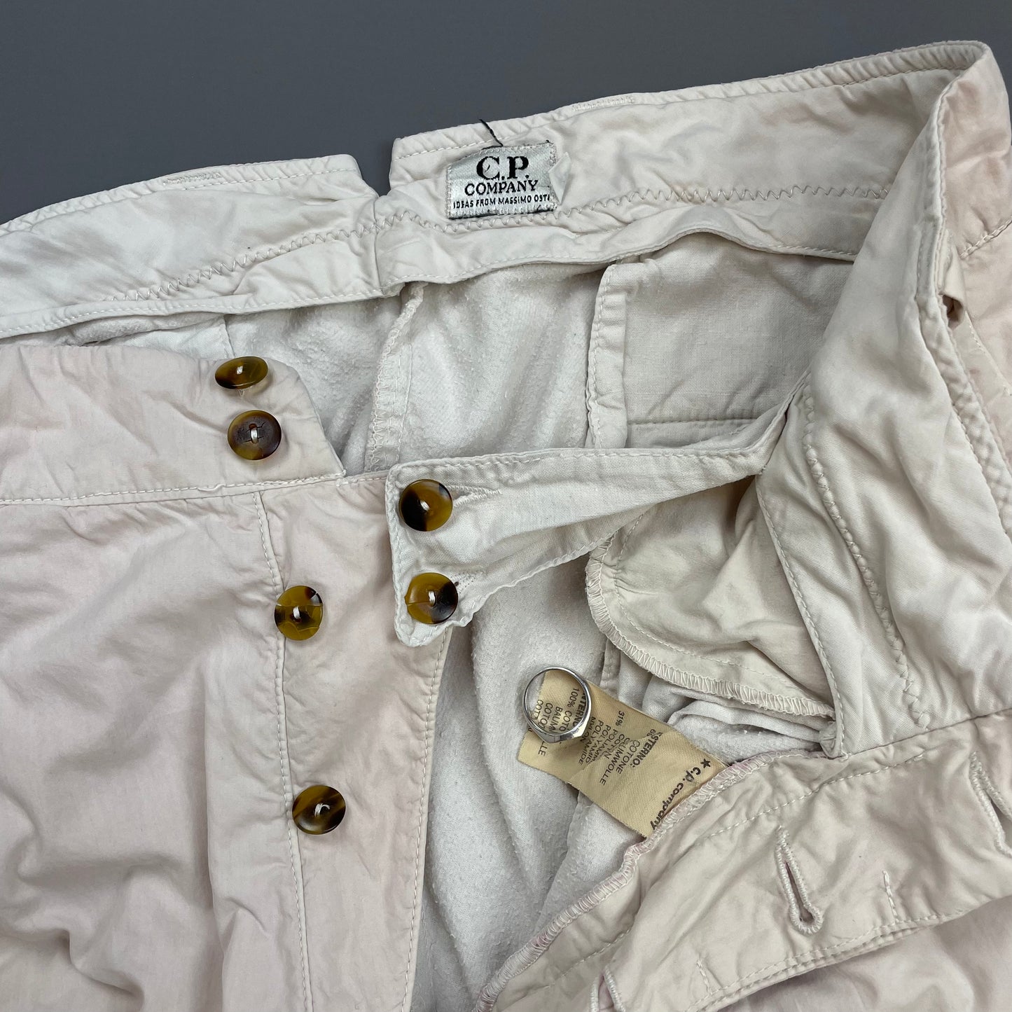 C.P. Company White Cream 80s Ideas From Massimo Osti Cotton/Nylon Lined Pleat Trousers