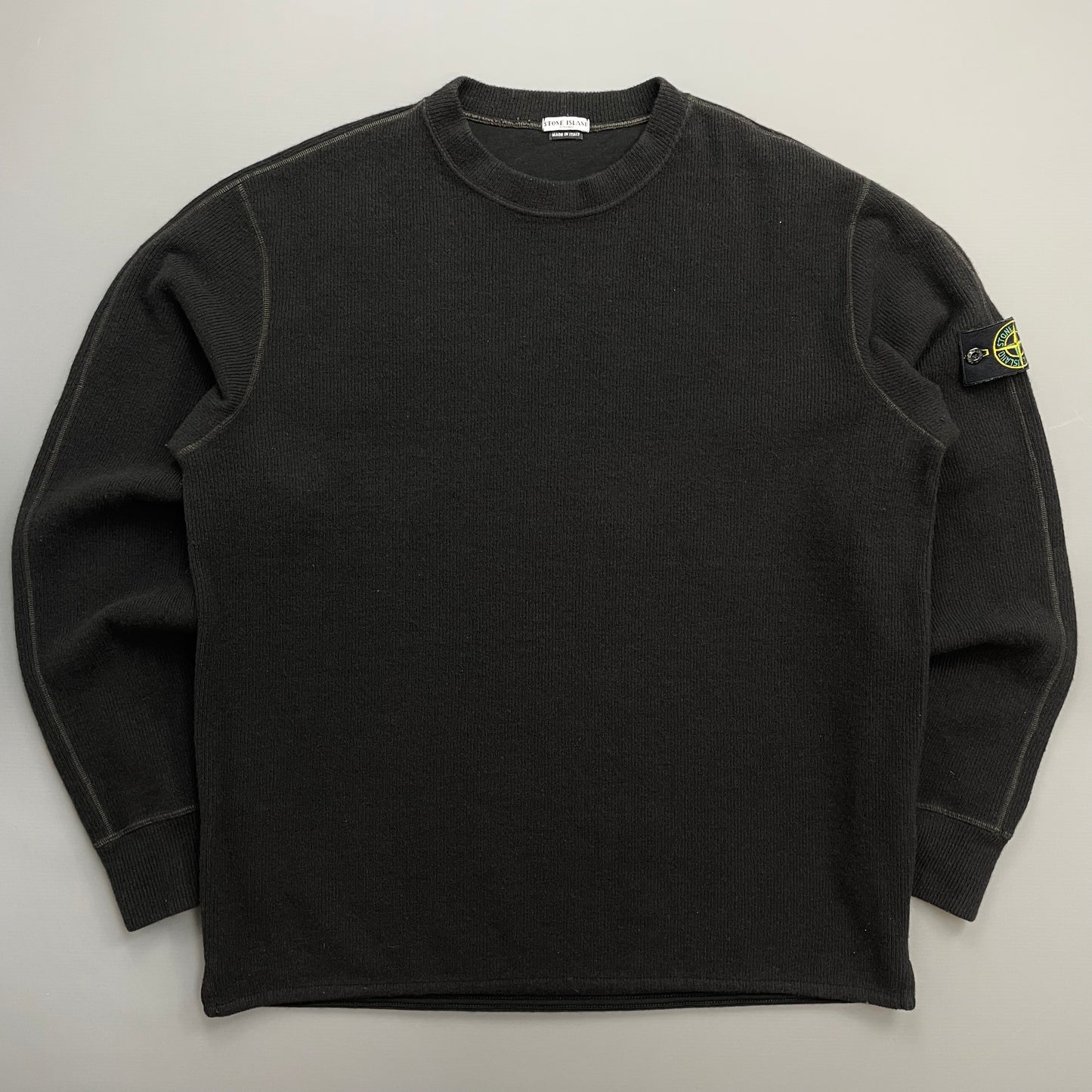 Stone Island Dark Brown AW03 Wool Blend Contrast Stitching Knit Jumper