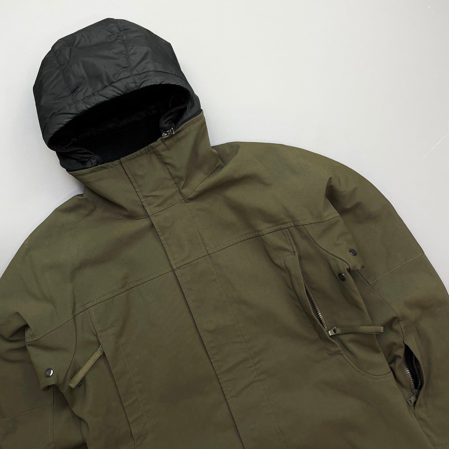 Prada Sport Khaki AW02 Technical Nylon Fleece-Lined Removable Hood Ski Jacket