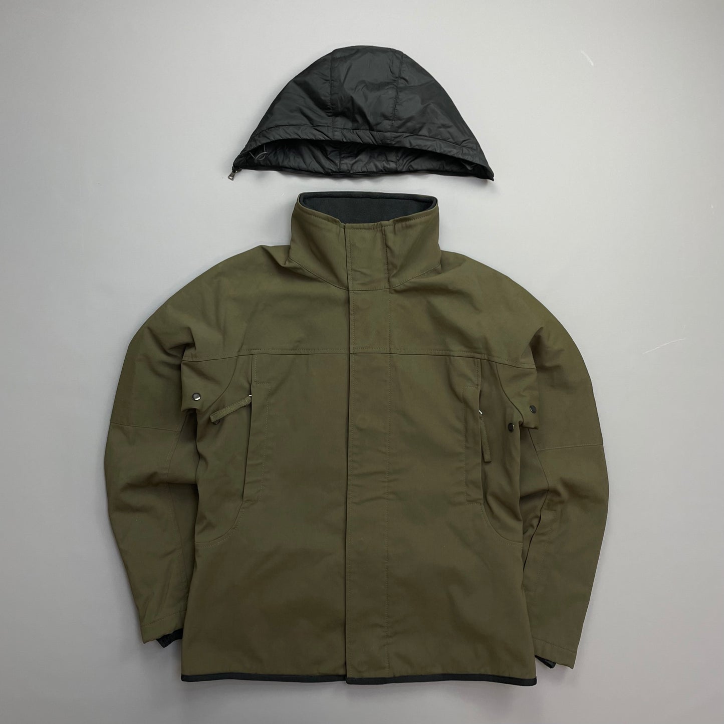 Prada Sport Khaki AW02 Technical Nylon Fleece-Lined Removable Hood Ski Jacket